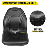 VEVOR Universal Lawn Tractor Seat Replacement, Compact High Back Mower Seat, Black Vinyl Forklift Seat, Central Drain Hole Skid Steer Seat with Mounting Bolt Patterns of 8" x 11.5" & 11.25" x 11.5" VEVOR