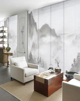 GoDear Design Deluxe Sheer Adjustable Sliding Panel Track Blind 45.8"- 86" W x 96" H, Extendable Track, Shimmering Natural Woven Fabric, Landscape Ink Wash Painting, Digital Art Prints, Shangri-La GoDear Design