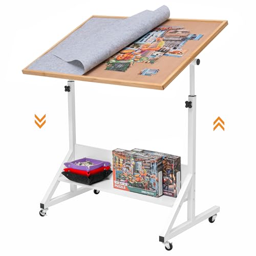 Tektalk Jigsaw Puzzle Table with Angle & Height Adjustment，Puzzle Board with Cover，Puzzle Easel Tilting Table with Legs, Enclosed with 4 Roller Wheels, for Up to 1500 Pieces