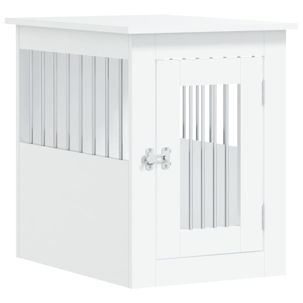 vidaXL Dog Crate Furniture-Indoor Puppy Kennel/End Table, White, Engineered Wood & Steel, 17.7"x24.4"x23.2" vidaXL