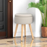 Mxfurhawa Storage Ottoman Linen Round Vanity Stool Tray Top Modern Foot Stool with Wood Legs Multifunctional Upholstered Foot Ottoman Rest for Living Room, Bathroom, Makeup (White) Mxfurhawa
