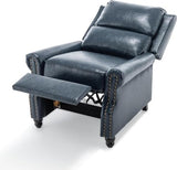 Pushback Recliner Chair, Faux Leather Wingback Recliner Chair, Upholstered Armchair Push Back Recliner with Wood Legs, Rivet Trim Single Sofa Accent Chair for Living Room, Bedroom, Navy