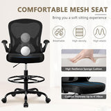 Winrise Drafting Chair, Tall Office Chair Ergonomic Standing Desk Chair, Lumbar Support Computer Chair Swivel Task Rolling Chair with Adjustable Flip-up Armrests & Foot Ring (Black) Winrise