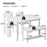 soges 4 Person Dining Table Set,43.3 inch Kitchen Table Set for 4,2 Chairs with Backrest,2-Person Bench with Storage, White Rack,Nesting Furniture Set for Dining Room and Restaurant, White soges