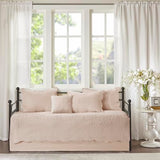 Madison Park Daybed Cover Set-Trendy Damask Quilting with Scalloped Edges All Season Luxury Bedding with Bedskirt, Matching Shams, Decorative Pillow, 75"x39", Tuscany Blush, 6 Piece Madison Park