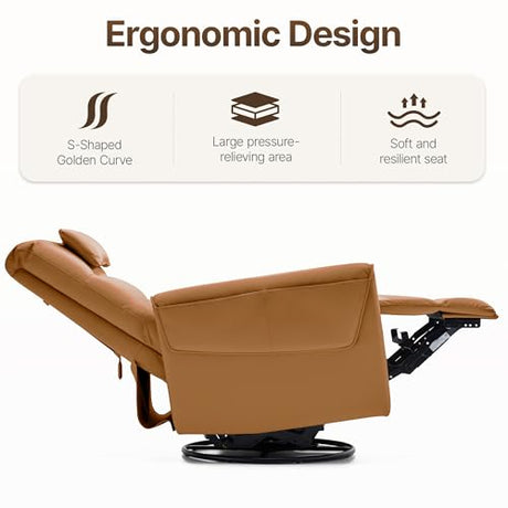 AIRSKY Leather Recliner Chair, Top Grain Leather, Italian Water-Washing Process, Movable Headrest,Swivel Rocker Recliner, Nursery Rocking Chairs,Wall Hugger Recliners, Living Room Chair, R3 (Brown) AIRSKY