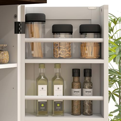 HOMCOM 64" Kitchen Pantry Cabinet with LED Motion Sensor Light, Farmhouse Tall Storage Cabinet with Adjustable Shelves, Cupboard for Living Room, Dining Room, White HOMCOM