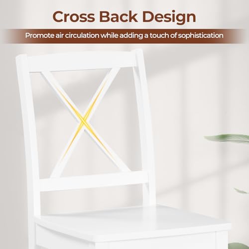 Giantex Wood Dining Chairs Set of 4 White, Armless Kitchen Chairs w/Rubber Wood Legs & Curved Backrest, Farmhouse Cross Back Diner Chairs, Wooden Side Chairs for Home Dining Room, Load 400 LBS Giantex
