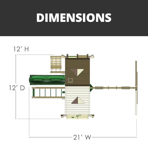 Gorilla Playsets 01-0020-AP-1 Navigator Wooden Swing Set with Deluxe Green Vinyl Canopy, Monkey Bars, Swings, and Slide, Brown - WoodArtSupply