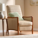 Mid Century Modern Fabric Channel Stitch Wood Pushback Recliner
