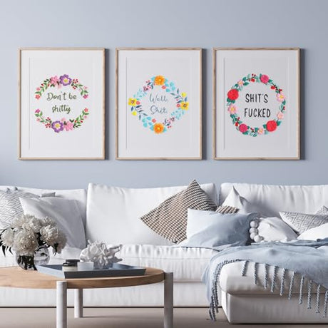 Louise Maelys 3 Sets Funny Embroidery Kits for Beginners,Cross Stitch Kit for Adults,DIY Starters Needlepoint with Flower Wreath Pattern,Including Instruction and Threads Louise Maelys