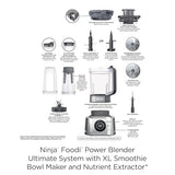 Ninja Blender and Food Processor Combo, Foodi Power Blenders For Kitchen and Personal Size, Smoothie Maker, 6 Functions for Bowls, Spreads, Shakes, 72-oz. Glass Pitcher & To-Go Cups, Silver SS401 Ninja