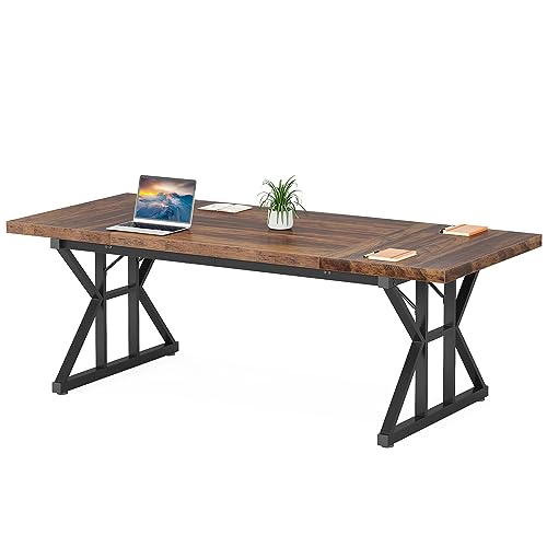 Tribesigns 6FT Conference Table, 70.86 L x 31.49 W x 29.52 H Inches Rectangle Meeting Room Table, Rustic Wood Seminar Table Executive Desk for Office, Conference Room (Black) - WoodArtSupply