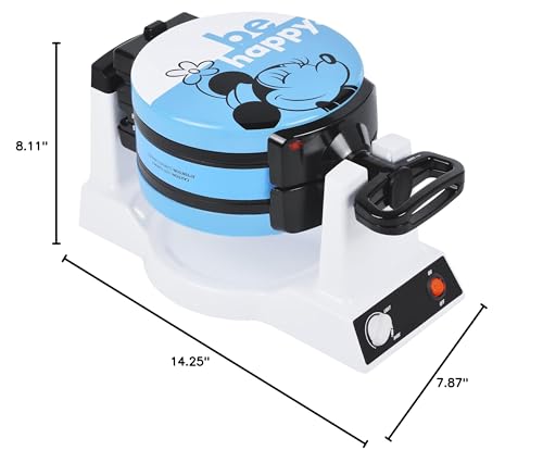 Disney Mickey & Minnie Double Flip Waffle Maker by Select Brands - Disney Waffle Maker - Features Non-Stick Plates - Blue Minnie & Mickey Mouse Waffle Iron for Disney Fans - Makes 6 Waffles Disney