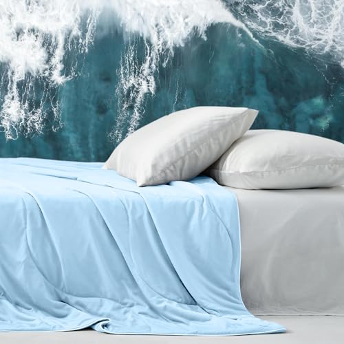 DOWNCOOL Cooling Comforter Queen Size, Blue Cooling Blanket for Hot Sleeper, Lightweight & Breathable Blanket for Night Sweats,Dual-Side Cooling Summer Bedding,90"X90" DOWNCOOL