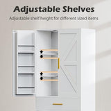 GTFURNI 71" Tall Kitchen Pantry Storage Cabinet with 4 Doors & Drawer, Adjustable Shelves, Farmhouse Cupboard, Freestanding Cabinet with Door Shelves for Dining Room/Living Space, White GTFURNI