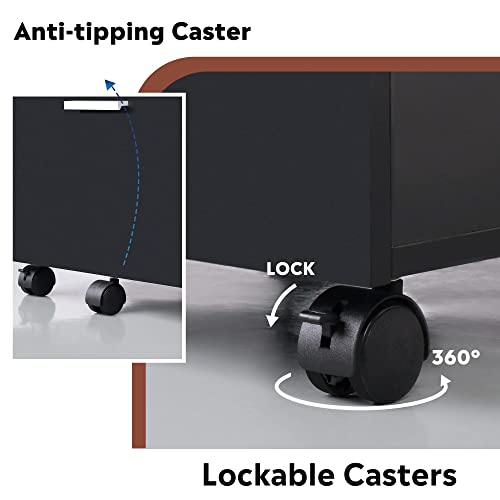 DEVAISE 3 Drawer Wood Mobile File Cabinet, Rolling Filing Cabinet for Letter/A4 Size, Black DEVAISE