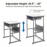 Luxor Student-M Student Desk - Manual Adjustable Desk, Ample Storage with Open Book Box and Shelf, 27.5"W x 19.5"D x 24.5" to 42"H Luxor