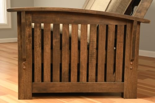 Kodiak Furniture Washington Full Size Futon Frame, Rustic Walnut Hardwood Frame Only, Convertible Couch Base for Living Room and Porch, Mission Style Arms Kodiak Furniture