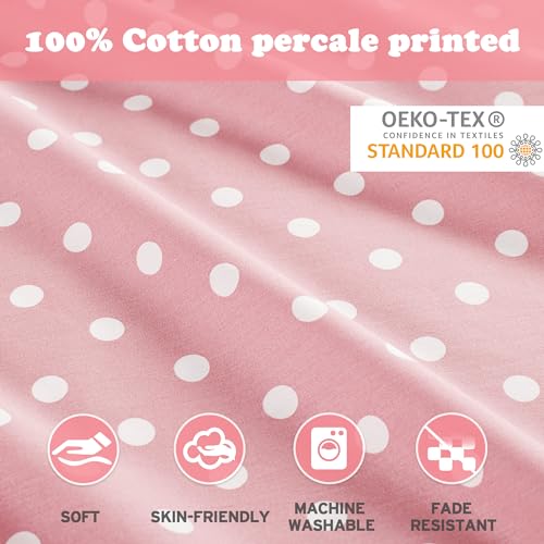 Intelligent Design Pink Full Size Sheet Sets Kids Polka Dot Sheets for Girls 100% Cotton Percale Soft Flat and Fitted Sheet, Pillowcase, Breathable All Season Bed Set, Fits up to 14" Mattress Intelligent Design