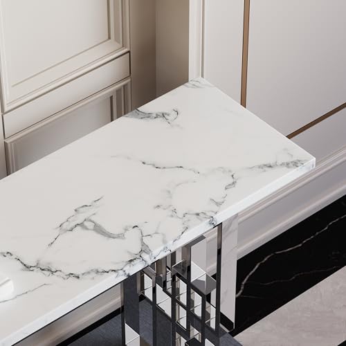 AUZ 55" White and Silver Console Table, Luxury Living Room Sofa Table, Modern Rectangle Console Table for Entryway, Living Room, Office, Foyer, Front Hall, Hallway AUZ