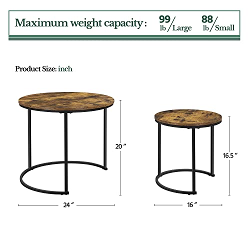 Yaheetech Nesting Coffee Table, Round Coffee Table for Living Room, Nesting Table with Wooden Tabletop and Sturdy Metal Frame, Stacking Living Room Tables Nesting End Table Set of 2, Rustic B - WoodArtSupply