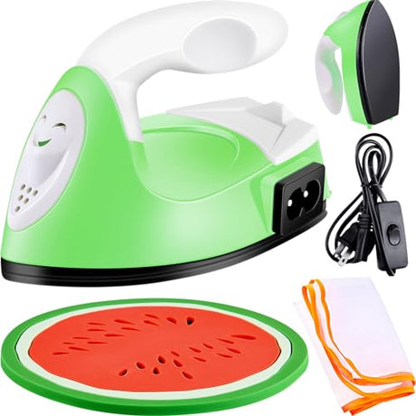 Honoson Mini Craft Iron, Small Portable Heat Press Heat Transfer Machine with Mesh Cloth Pressing Cloth Pad Silicone Pad, Charging Base Accessories for T Shirt Shoe DIY Bag(Green) Honoson