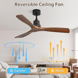 CACI Mall Wood Ceiling Fan no Light,Walnut,52" Ceiling Fan Without Light,with Remote,Solid Wood 3 Blade Ceiling Fans,Bedroom, Living Room, Farmhouse, Porch CACI Mall