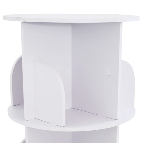 2-Tier 360° Rotating Bookshelf - Stylish Corner Book Storage Organizer in White PVC Wood-Plastic SAHUANIYE