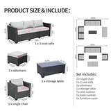 Patio Wicker Furniture Set 6 Pieces Outdoor PE Rattan Conversation Couch Sectional Chair Sofa Set with Grey Cushion Rattaner