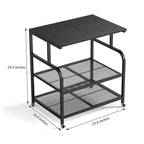 niffgaff Mobile Printer Stand with Large Desktop - 3 Tier Shelf, 24.4 Inch Height, Wooden Organizer for Home&Office, Black niffgaff