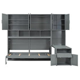 Harper & Bright Designs Twin Size Murphy Bed, Wooden Twin Wall Bed Frame with Closet, Drawers & Desk, Gray Harper & Bright Designs