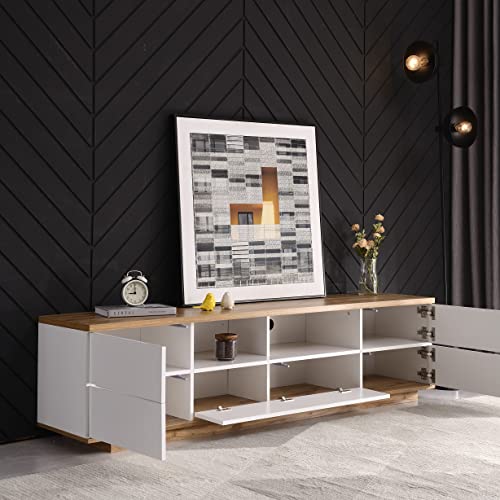 Merax Wood TV Stand Entertainment Center with Storage Cabinets & Open Shelves, Modern TV Console Table for TVs Up to 80” for Living Room Bedroom (White) - WoodArtSupply