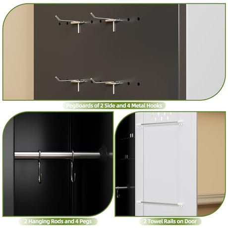 Aobabo 72" H Broom Closet Storage Cabinet, Lockable Metal Cleaning Storage Cabinet with Hooks for Home, Assembly Required Black Gray Aobabo