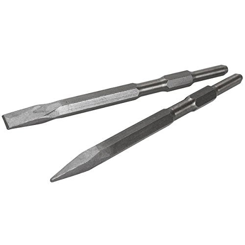 XtremepowerUS 2-Pieces Point and Flat Concrete Chisels for Electric Demolition Jack Hammer 5/8" Hex Shank 2pc Chisel Bit Set,Silver XtremepowerUS