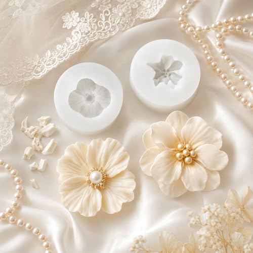 2PCS 3D Flower Silicone Candle Molds,Camellia Silicone Poppy Flower Mold for DIY Epoxy Crafts Handmade Soap Aromatherapy Gypsum Polymer Clay Crafts Fondant Mold