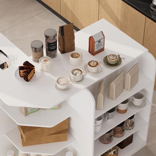 FAMAPY 70.9" L-Shape Reception Desk with Open Display Shelving, 2 Drawers & Cabinets, Modern Reception Counter for Shop White 70.9”W x 47.2”D x 39.4”H