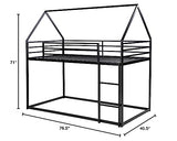 Merax Modern Twin Over Twin Junior Metal Floor Bunk Bed with Ladder House Shaped Bunk Bed Frame for Kids Boys Girls, Space-Saving, Black Merax