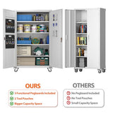 Aobabo Extra Large Garage Storage Cabinet on Wheels, Metal Storage Cabinets with 4 Adjustable Shelves, 3 Pegboards and 2 Tool Pouches for Home Office Stash, Assembly Required Aobabo