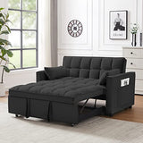 QKFF Convertible Sleeper Sofa Bed, 3 in 1 Modern Velvet Loveseat Futon Sofa Couch with Pullout Bed Reclining Backrest Toss Pillows Pockets for Living Room(Black) QKFF