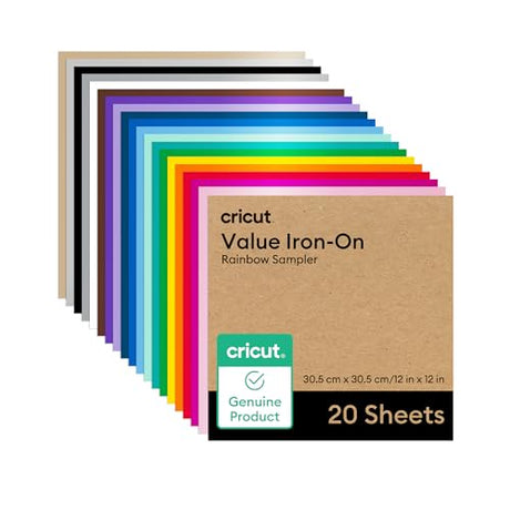 Cricut® Value Iron-On, Rainbow Sampler - 12 in x 12 in (20 ct)- HTV Heat Transfer Vinyl Cricut
