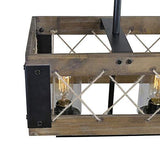 LALUZ Farmhouse Chandelier, 5-Light Kitchen Island Lighting with Clear Glass, Wood and Black Finish, 32 Inches LALUZ