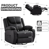 Korser Oversized Recliner Chair, 360° Swivel Recliner for Adults,Swivel Rocker Recliner Chair with Heat and Massage, Manual Recliner with Remote Control and Cup Holders for Living Room, Faux Leather Korser