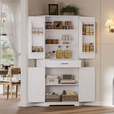 IRONCK Corner Cabinet with Drawer, 72" Kitchen Pantry Cabinet, 5-Tier Farmhouse Pantry with 3 Adjustable Shelves, 2 Doors Storage, Spacious Hutch for Kitchen, Living Room, White IRONCK