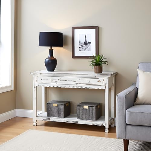 Alaterre Furniture Rustic Country Cottage Console Table with 1 Drawer & 1 Shelf, Distressed Finish - Perfect for Living Room, Entryway, Hallway Alaterre Furniture
