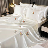 Silk Like Satin Comforter Set with Sheet Set King 8 Pcs White Satin Bedding Set Silky Ruffle Pattern Home Deocr Luxury Hotel Silky Bed in a Bag with 1 Cushion Cover Bedding_Dreamer