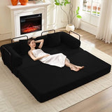 Mjkone 78.7"W Convertible Folding Mattress Couch with Armrest, Corduroy Floor Sofa Bed with Metal Fixed-Shape Frame, 5-in-1 DIY Futon Lazy Sofa Cama Lounge Couch for Living Room Bedroom Studio, Black Mjkone