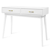 FUNKOCO White Small Desk with Drawers - 40 Inch Home Office Study Writing Desk for Bedroom, Vanity Desk with 4 Solid Legs, Modern Computer Desk for Small Spaces FUNKOCO