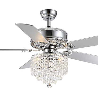 Moooni 52 Inch Modern Crystal Ceiling Fan with Lights and Remote, Elegant Chandelier Fan Light KIt Fandelier with 5 Wooden Blades for Bedroom Living Room Silver - WoodArtSupply