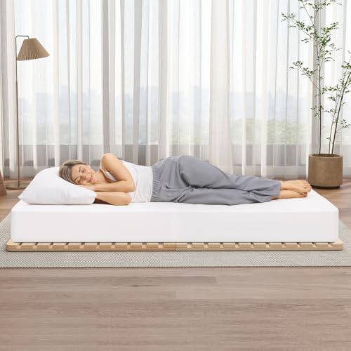 LILYPELLE Floor Bed Frame, Breathable Moisture-Proof Bed Plate, Foldable Tatami Bed Frame, Solid Wood Slatted Floor Bed Frame, Japanese Floor Bed for Floor Sleeping or Futon Mattress, Twin LILYPELLE